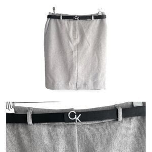 CALVIN KLEIN | Gray Belted Pencil Skirt (8P)